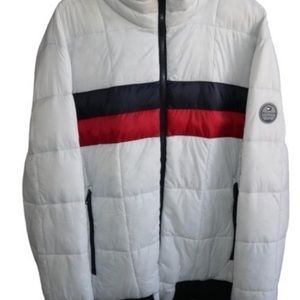 Tommy Hilfiger Men's White Jacket with Red and Black Stripes